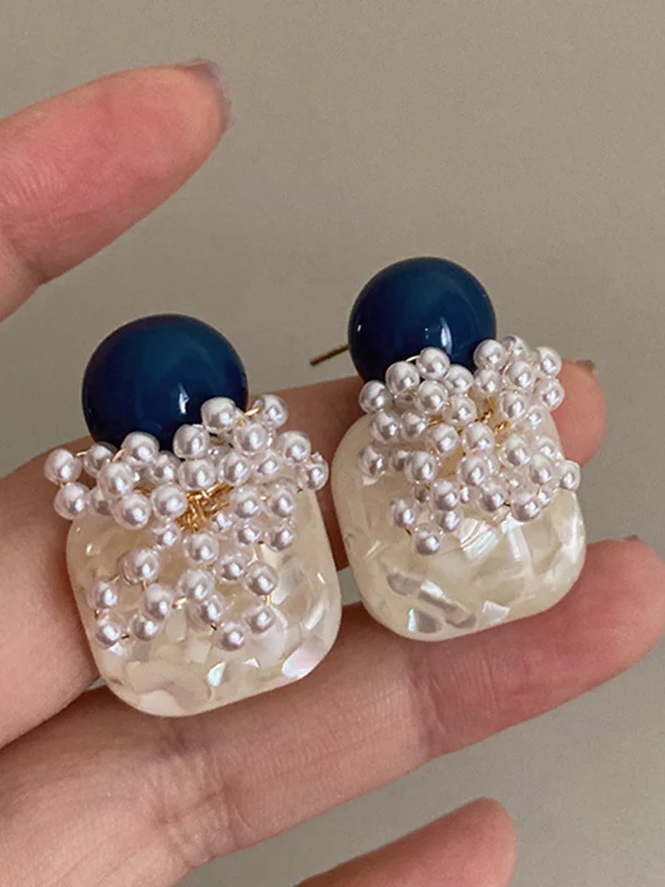 Imitation Pearl Geometric Eardrop Earrings Accessories - Image 3