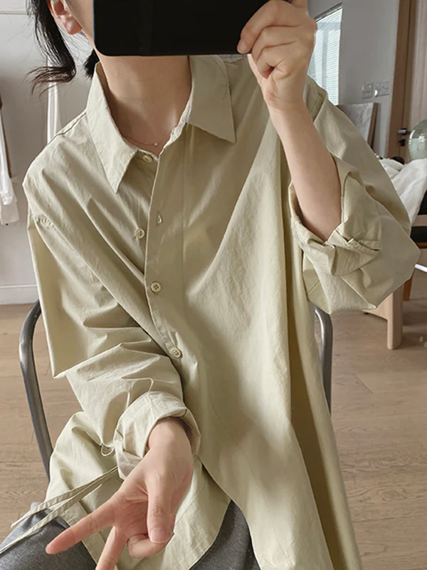 Irregular Clipping Long Sleeves Lace-Up Solid Color Lapel Blouses - Image 15