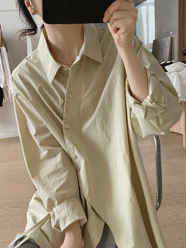 Irregular Clipping Long Sleeves Lace-Up Solid Color Lapel Blouses - Image 16
