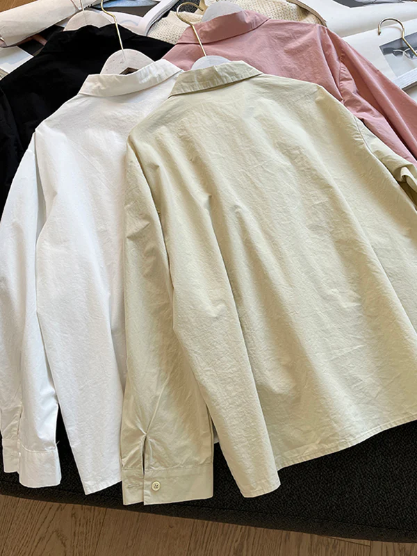 Irregular Clipping Long Sleeves Lace-Up Solid Color Lapel Blouses - Image 21