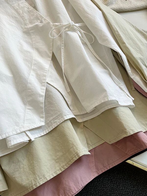Irregular Clipping Long Sleeves Lace-Up Solid Color Lapel Blouses - Image 22