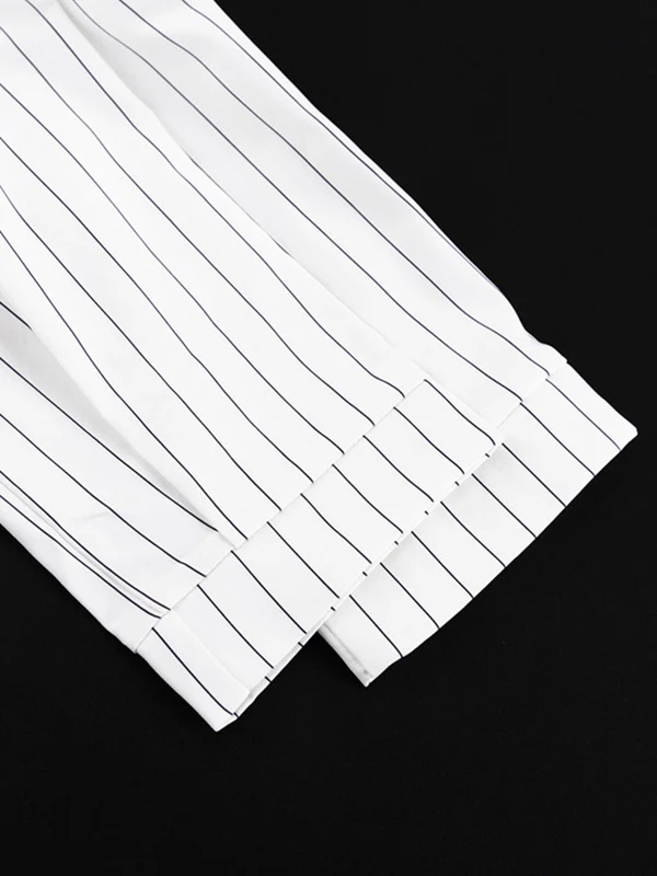 Irregular Clipping Long Sleeves Split-Joint Striped Lapel Blouses - Image 10