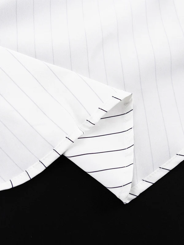 Irregular Clipping Long Sleeves Split-Joint Striped Lapel Blouses - Image 11