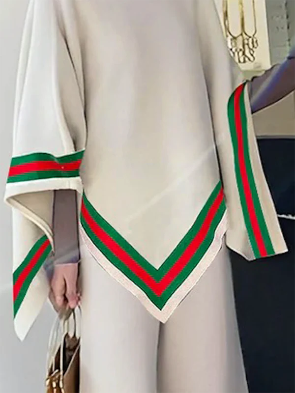 Irregular Clipping Loose Asymmetric Striped High Neck Sweater Tops - Image 4