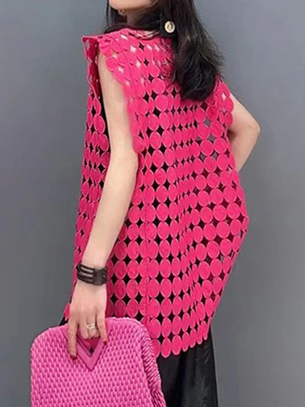 Irregular Clipping Loose Hollow Solid Color Split-Joint Round-Neck Vest Top - Image 2