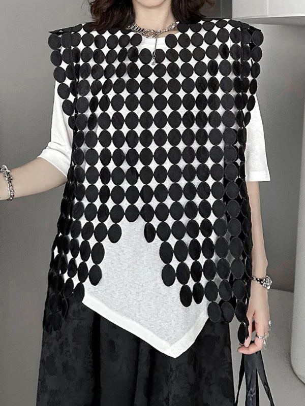 Irregular Clipping Loose Hollow Solid Color Split-Joint Round-Neck Vest Top - Image 4