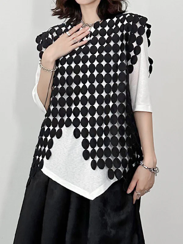 Irregular Clipping Loose Hollow Solid Color Split-Joint Round-Neck Vest Top - Image 5