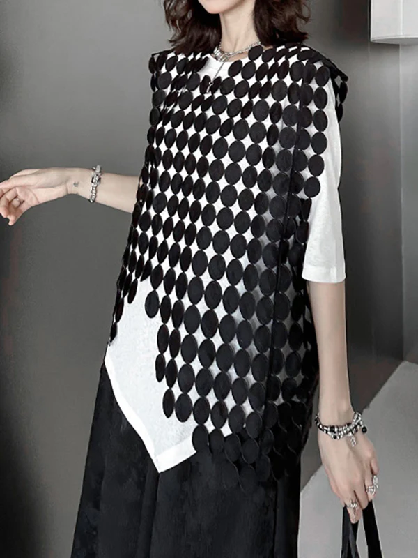 Irregular Clipping Loose Hollow Solid Color Split-Joint Round-Neck Vest Top - Image 6