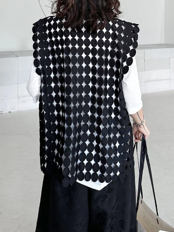 Irregular Clipping Loose Hollow Solid Color Split-Joint Round-Neck Vest Top - Image 8