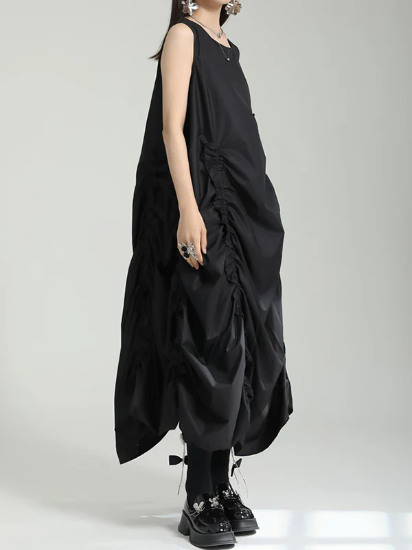 Irregular Clipping Loose Solid Color Round-Neck Midi Dresses - Image 15