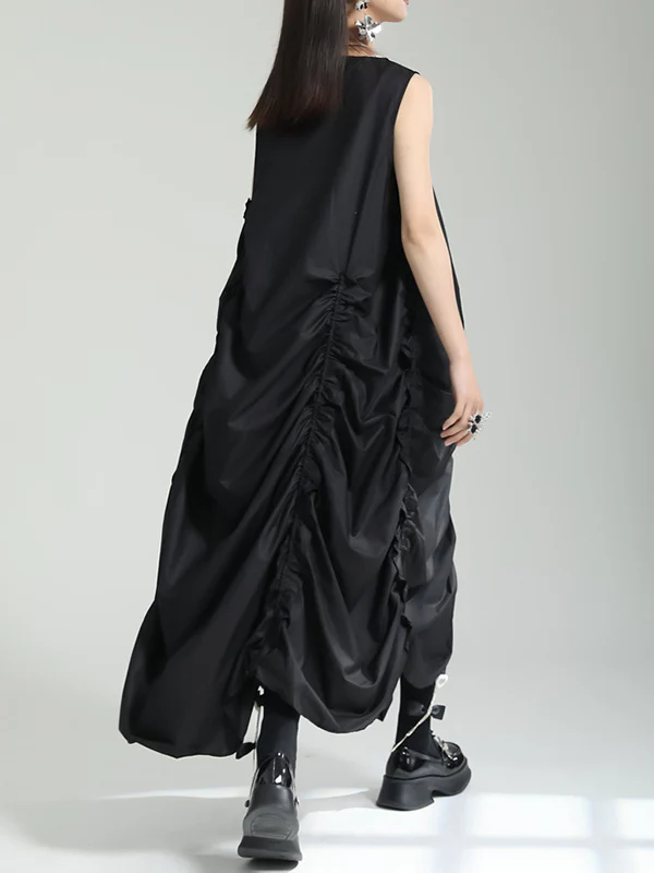 Irregular Clipping Loose Solid Color Round-Neck Midi Dresses - Image 17