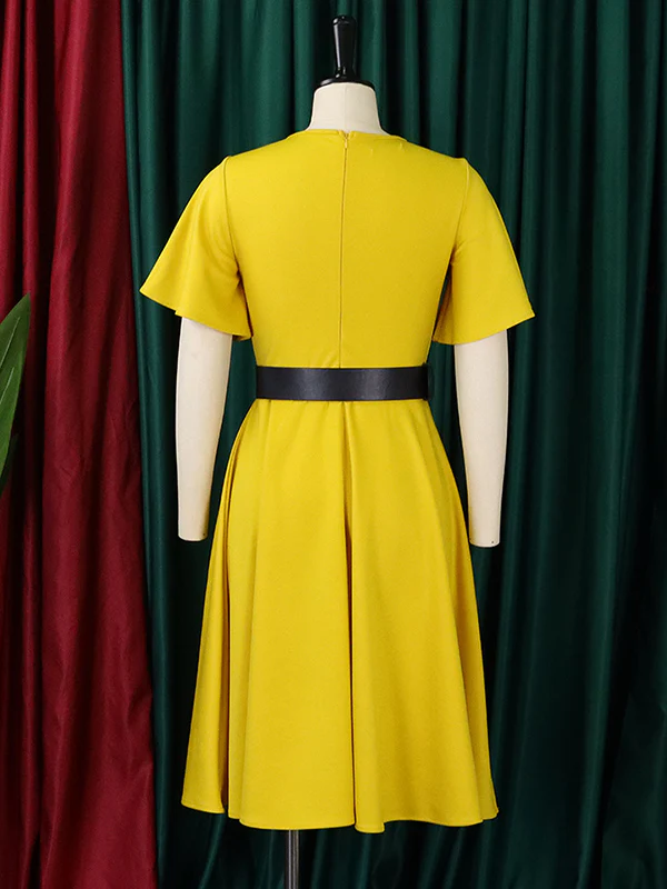 Irregular Clipping Plus Size Belted Solid Color Round-Neck Midi Dresses - Image 10