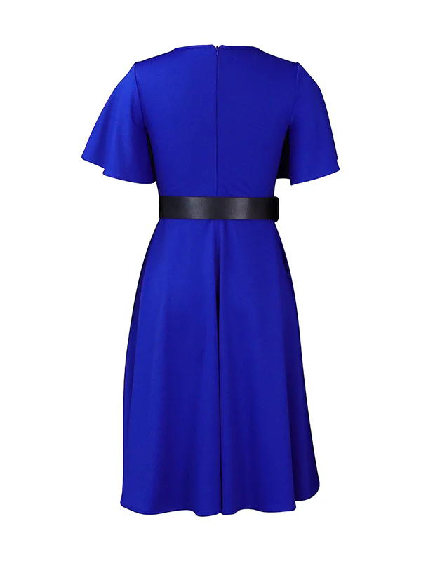Irregular Clipping Plus Size Belted Solid Color Round-Neck Midi Dresses - Image 7
