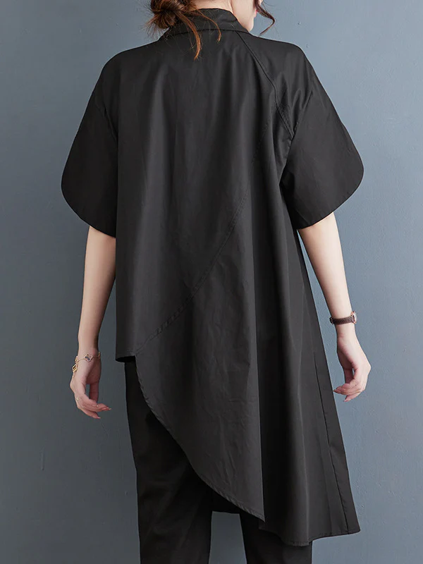 Irregular Clipping Solid Color Lapel Shirts Tops - Image 10