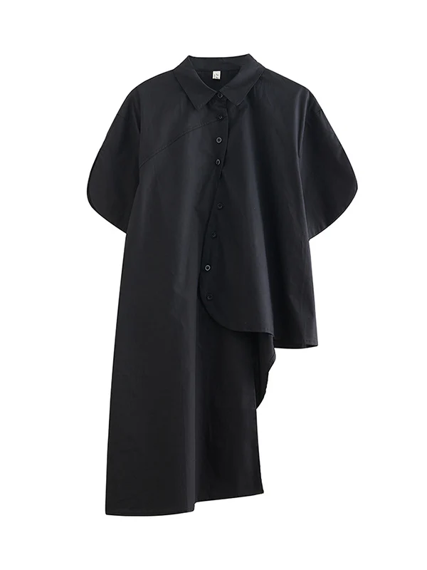 Irregular Clipping Solid Color Lapel Shirts Tops - Image 11