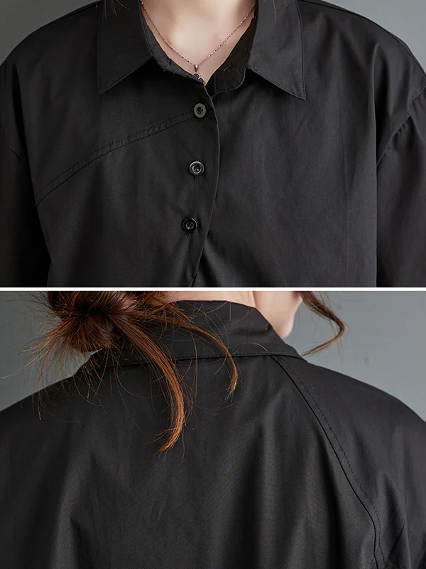 Irregular Clipping Solid Color Lapel Shirts Tops - Image 12