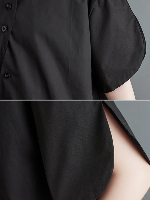 Irregular Clipping Solid Color Lapel Shirts Tops - Image 13