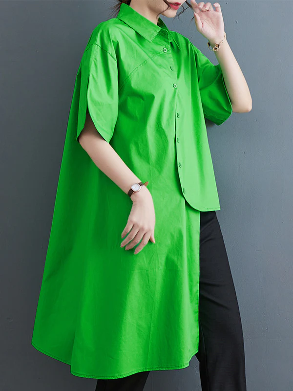 Irregular Clipping Solid Color Lapel Shirts Tops - Image 3