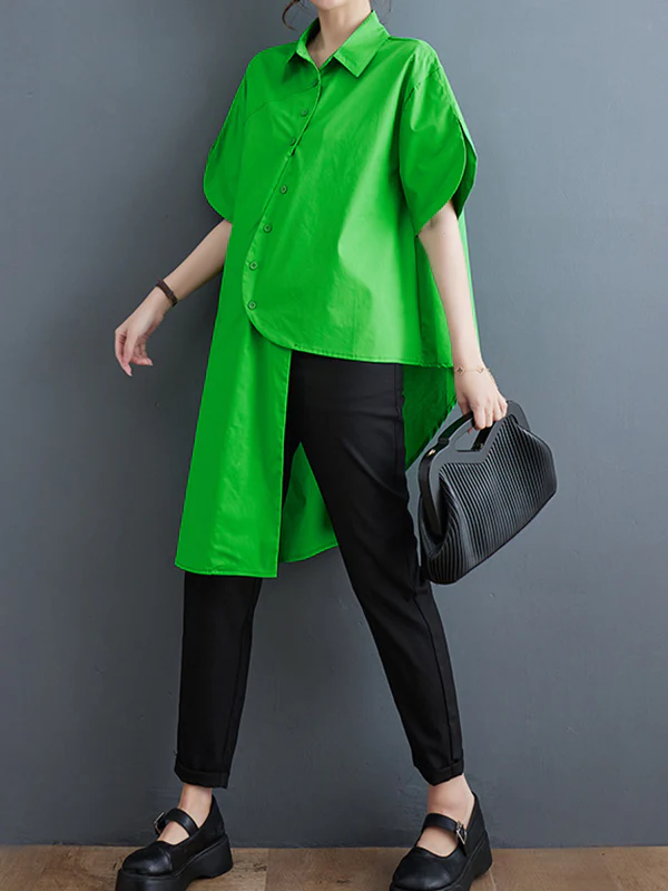 Irregular Clipping Solid Color Lapel Shirts Tops - Image 4