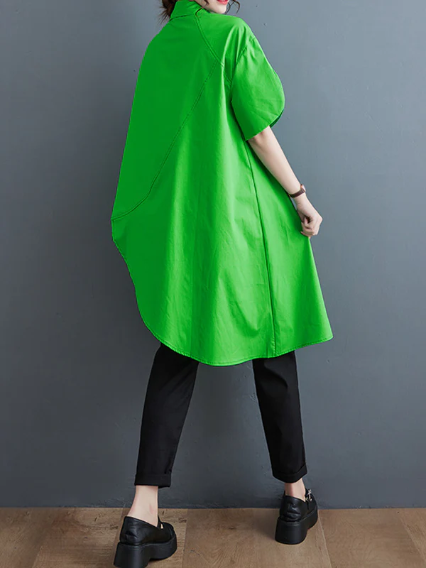Irregular Clipping Solid Color Lapel Shirts Tops - Image 6