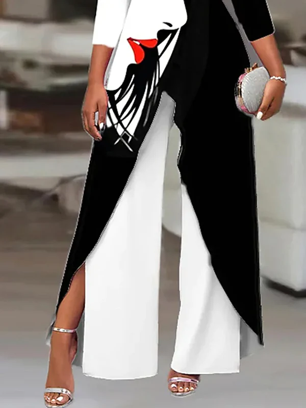 Irregular Clipping Three-Quarter Sleeves Figure Printed Cold Shoulder Blouses&Shirts Tops - Image 3