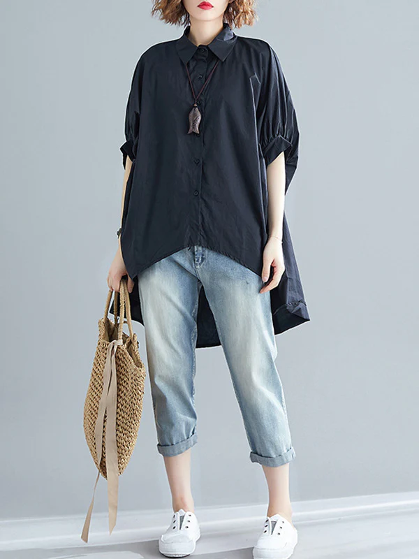 Irregular High-Low Oversize Batwing Sleeve Shirt - Image 2