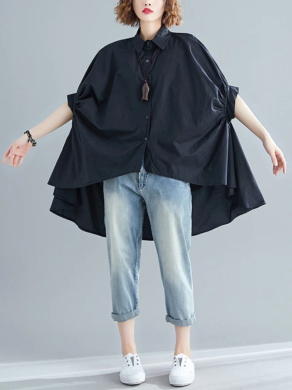 Irregular High-Low Oversize Batwing Sleeve Shirt - Image 3