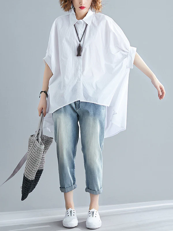 Irregular High-Low Oversize Batwing Sleeve Shirt - Image 4
