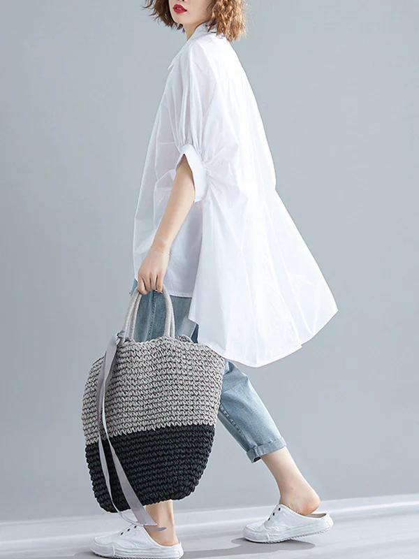 Irregular High-Low Oversize Batwing Sleeve Shirt - Image 5