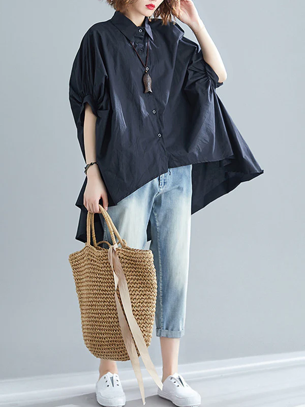 Irregular High-Low Oversize Batwing Sleeve Shirt - Image 7