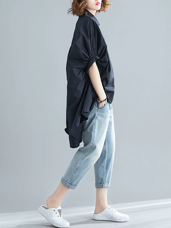 Irregular High-Low Oversize Batwing Sleeve Shirt - Image 8
