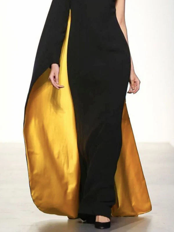 Irregularity Asymmetric Contrast Color Round-Neck Maxi Dresses - Image 3