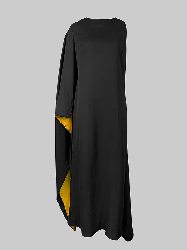 Irregularity Asymmetric Contrast Color Round-Neck Maxi Dresses - Image 4