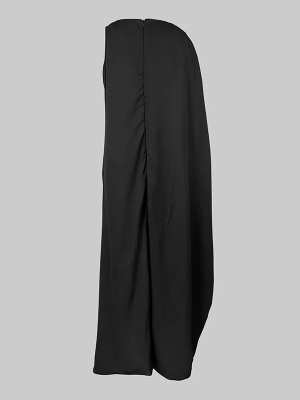 Irregularity Asymmetric Contrast Color Round-Neck Maxi Dresses - Image 5