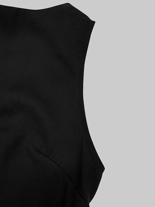 Irregularity Asymmetric Contrast Color Round-Neck Maxi Dresses - Image 6