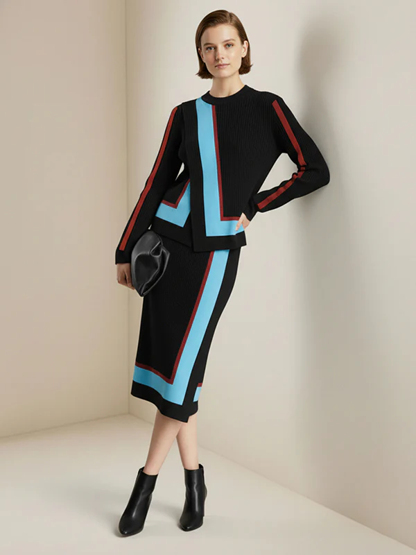 Irregularity Asymmetric Contrast Color Split-Joint Skirts Bottoms - Image 3