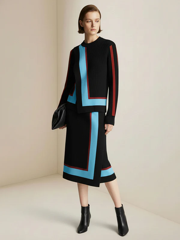 Irregularity Asymmetric Contrast Color Split-Joint Skirts Bottoms - Image 4