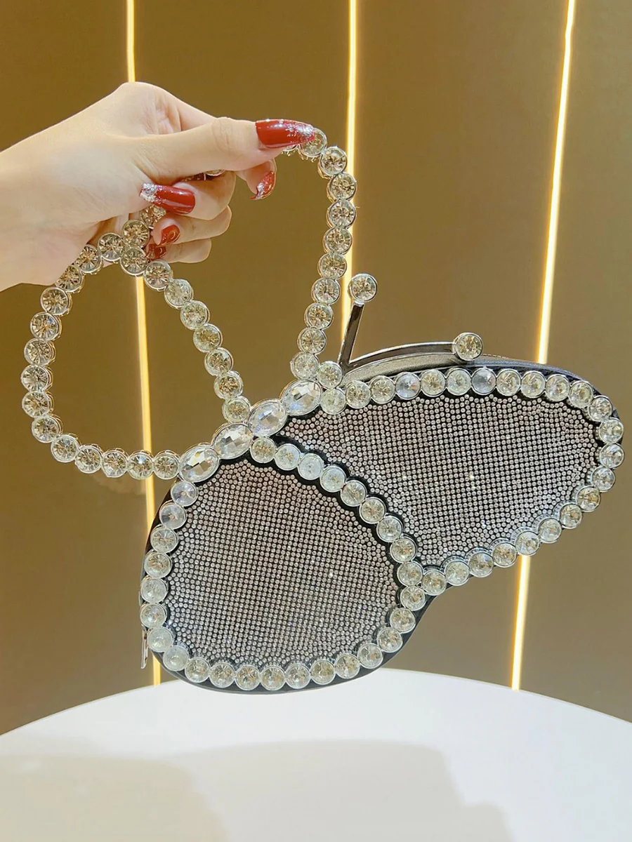 Irregularity Bow-Embellished Rhine Stones Shiny Zipper Evening Bags & Clutches Mini Bags - Image 2