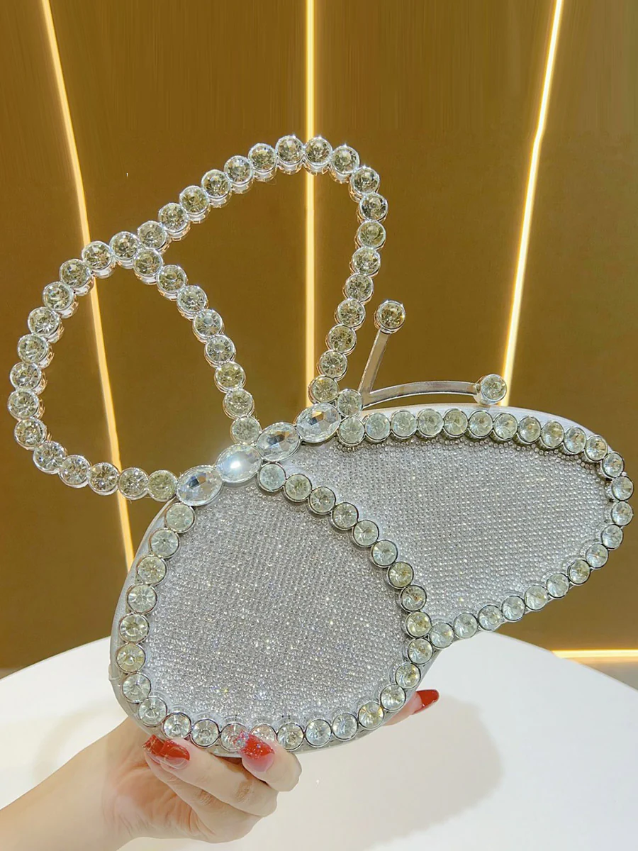 Irregularity Bow-Embellished Rhine Stones Shiny Zipper Evening Bags & Clutches Mini Bags - Image 3