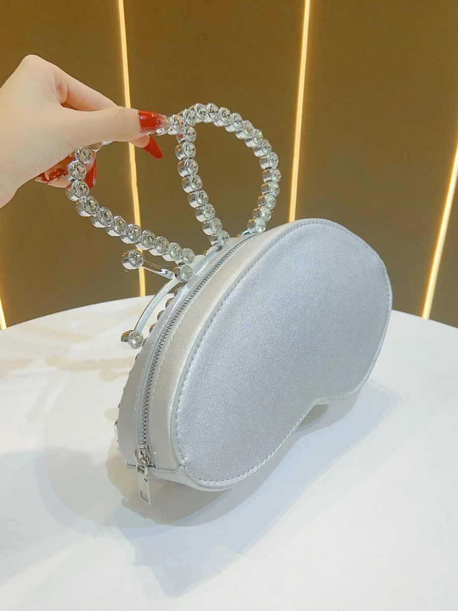 Irregularity Bow-Embellished Rhine Stones Shiny Zipper Evening Bags & Clutches Mini Bags - Image 6