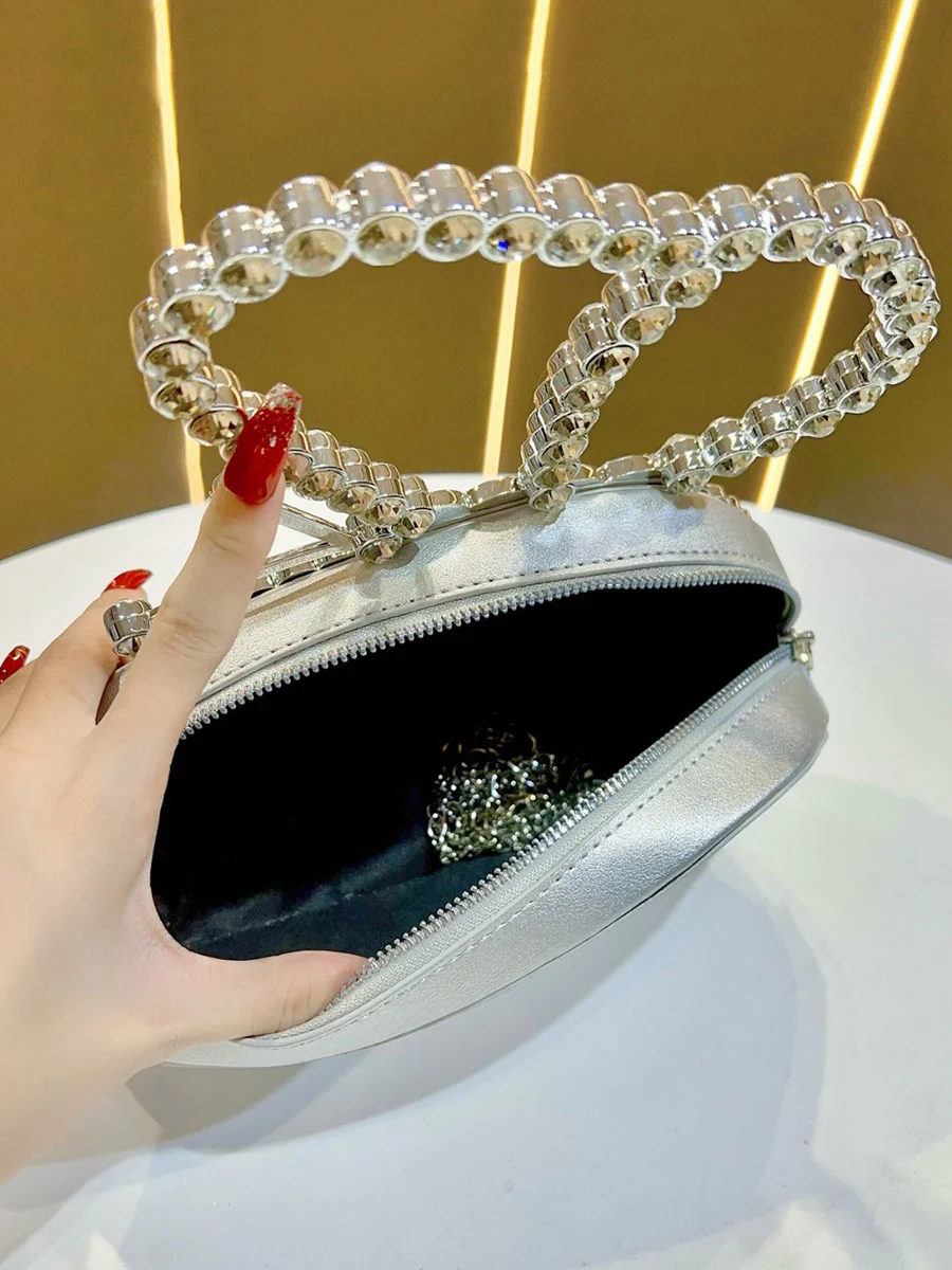 Irregularity Bow-Embellished Rhine Stones Shiny Zipper Evening Bags & Clutches Mini Bags - Image 7