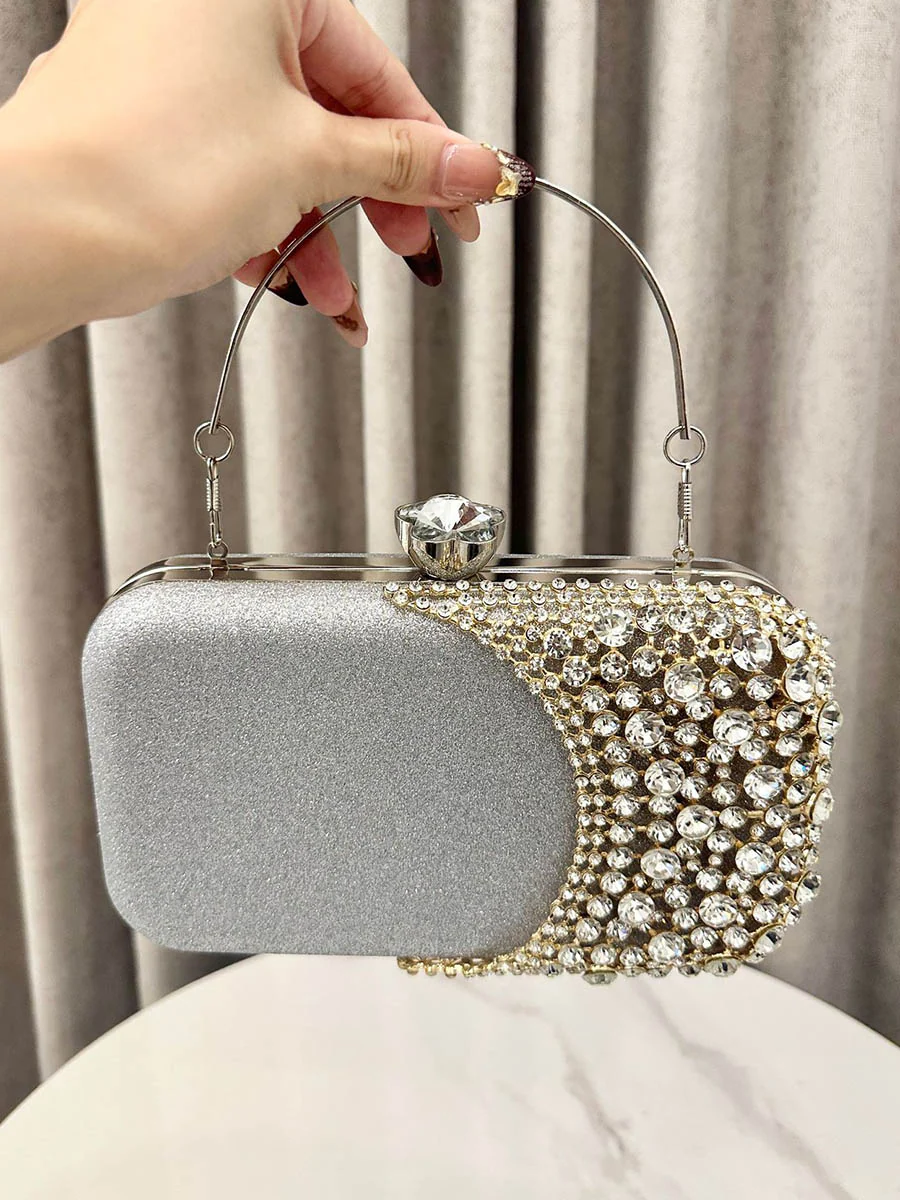 Irregularity Chains Geometric Lock Rhine Stones Shiny Crossbody Bags Evening Bags & Clutches - Image 2