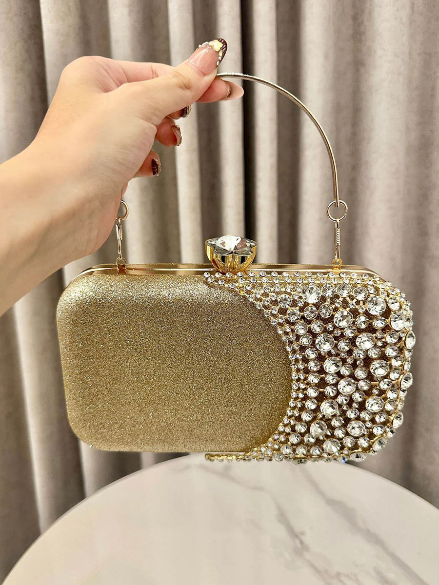 Irregularity Chains Geometric Lock Rhine Stones Shiny Crossbody Bags Evening Bags & Clutches - Image 3