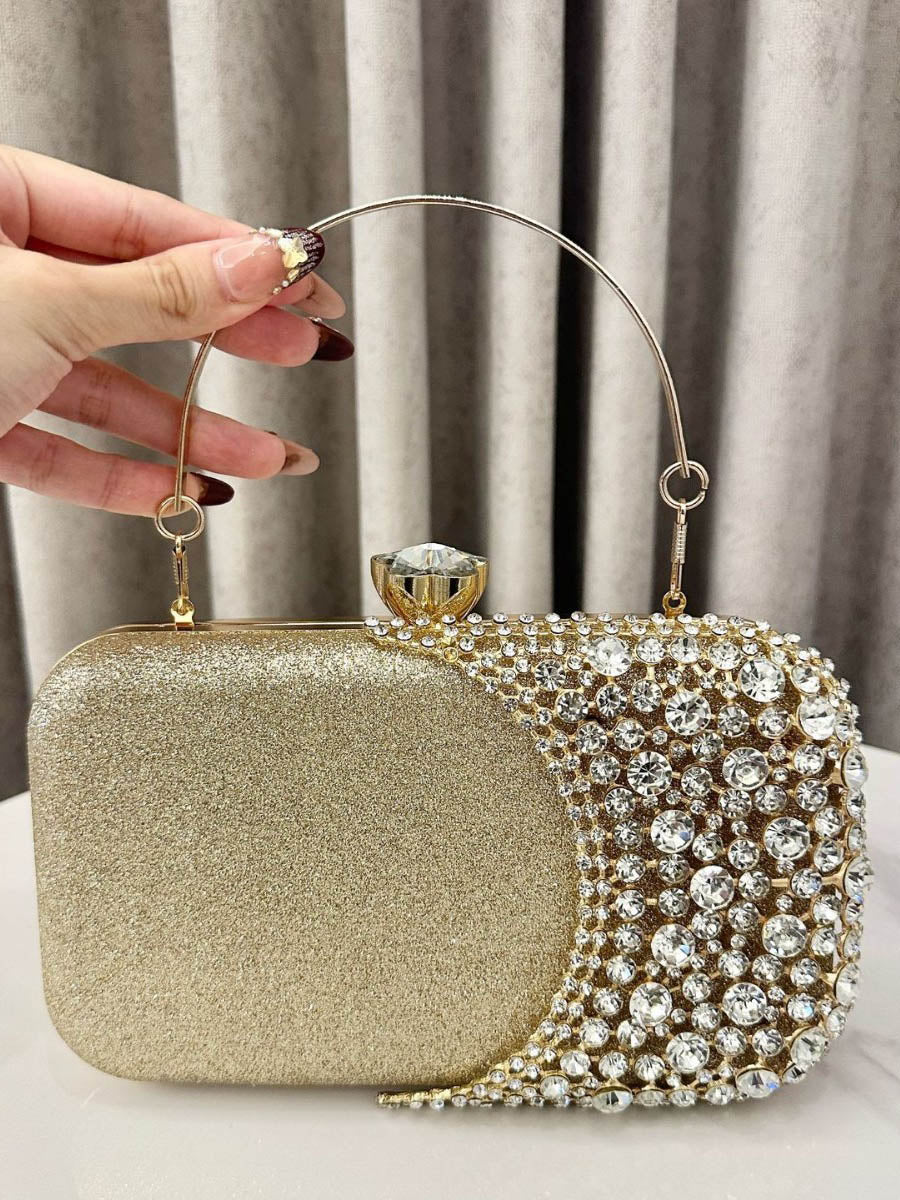 Irregularity Chains Geometric Lock Rhine Stones Shiny Crossbody Bags Evening Bags & Clutches - Image 4