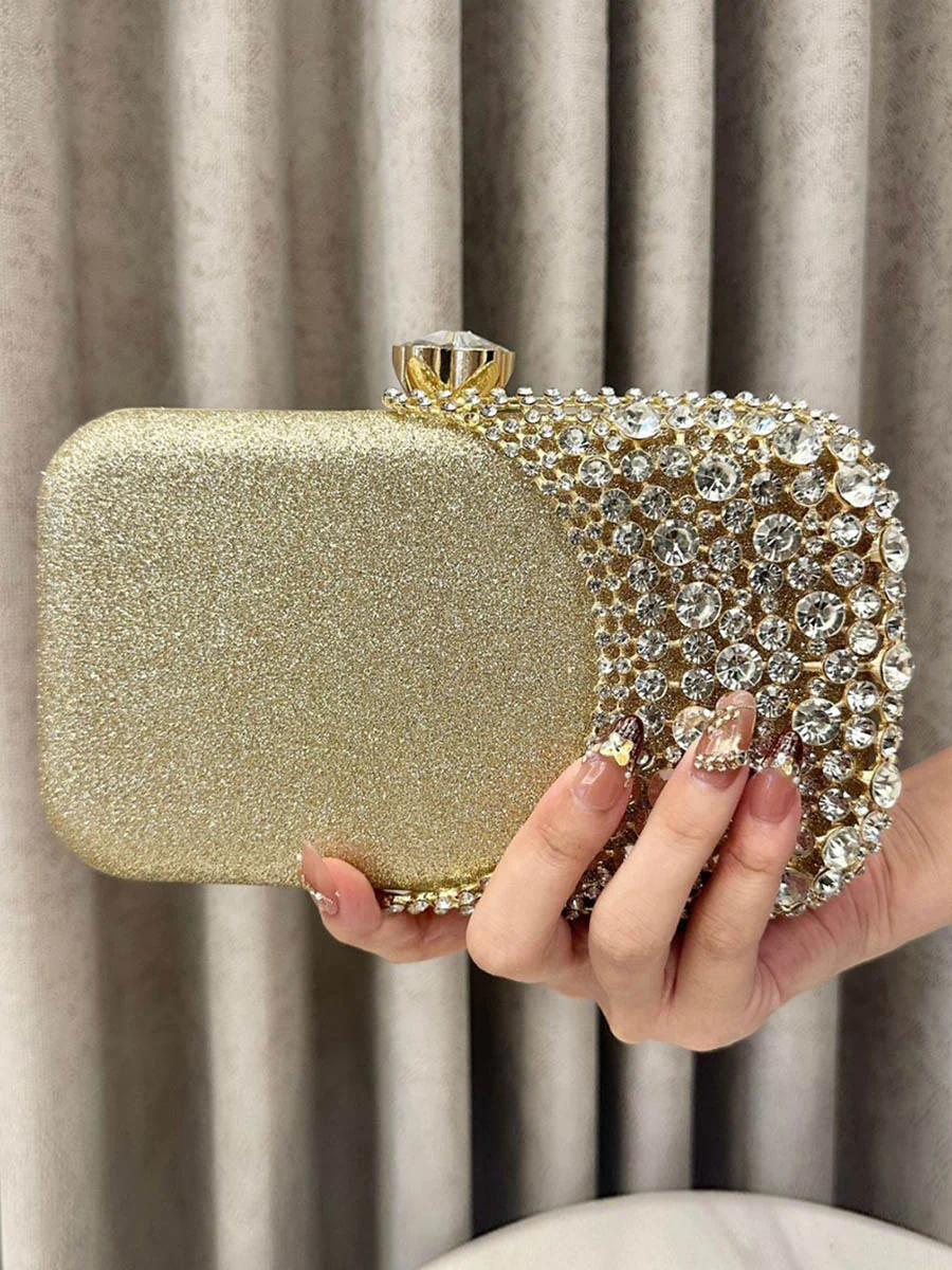 Irregularity Chains Geometric Lock Rhine Stones Shiny Crossbody Bags Evening Bags & Clutches - Image 5