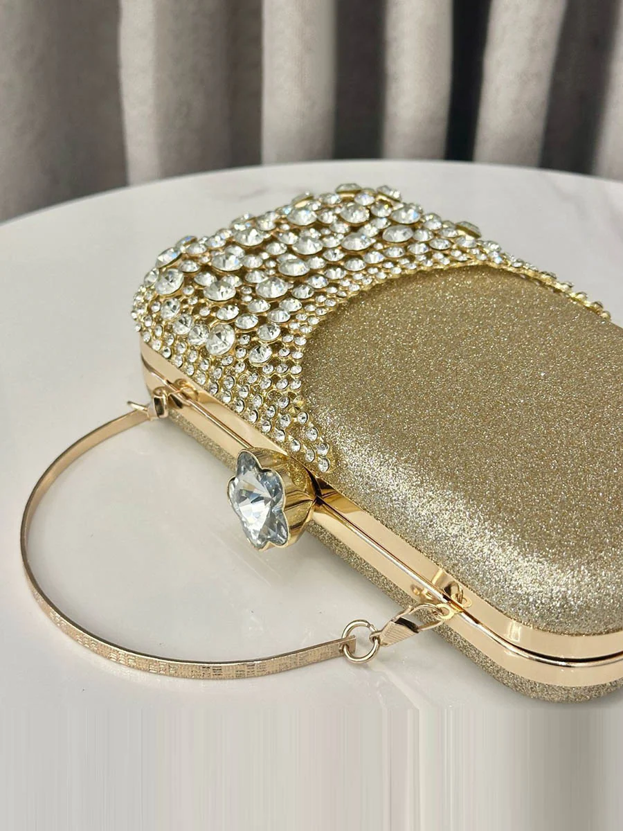 Irregularity Chains Geometric Lock Rhine Stones Shiny Crossbody Bags Evening Bags & Clutches - Image 7