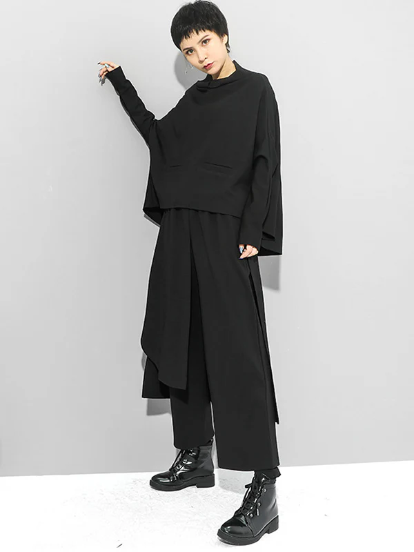 Irregularity Elastic Waist Wide Leg Solid Color Pants - Image 10