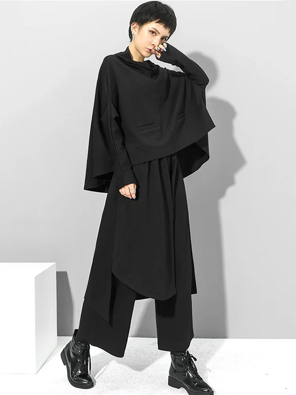 Irregularity Elastic Waist Wide Leg Solid Color Pants - Image 11