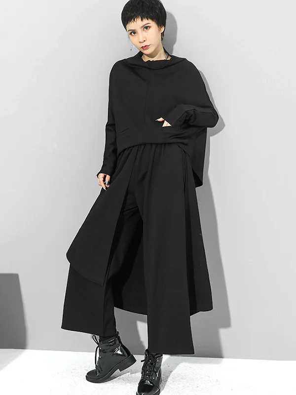 Irregularity Elastic Waist Wide Leg Solid Color Pants - Image 12
