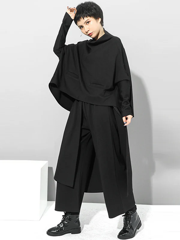 Irregularity Elastic Waist Wide Leg Solid Color Pants - Image 13